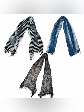 Set of 3 Women's Fashion Scarves - Blue, Black & Mint Accents
